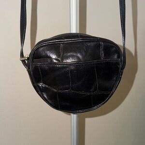 Paola Del Lungo Italian Croc-Embossed Round Crossbody Bag with Front Pocket